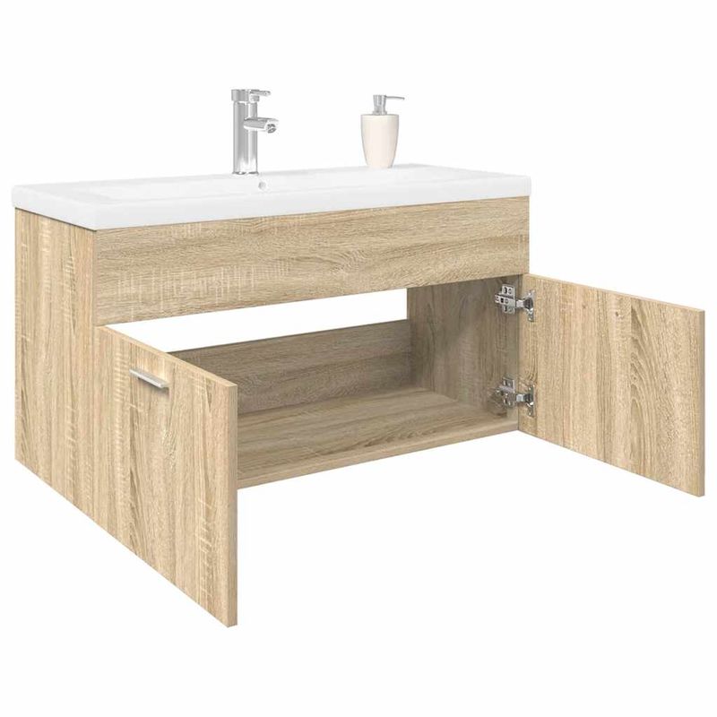 Casa si Gradina - Mobilier - Mobilier baie - Comode baie - Dulap pentru chiuveta de baie, lavoar incorporat, stejar sonoma - Infinity.ro