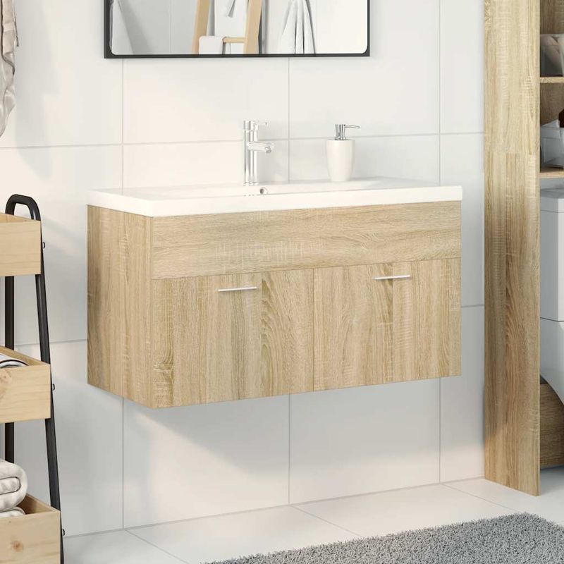 Casa si Gradina - Mobilier - Mobilier baie - Comode baie - Dulap pentru chiuveta de baie, lavoar incorporat, stejar sonoma - Infinity.ro