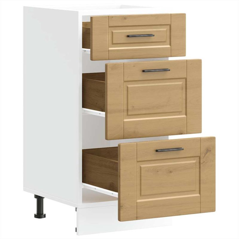 Casa si Gradina - Mobilier - Comode si corpuri - Corpuri bucatarie - Dulap de baza de bucatarie „Porto” din lemn de stejar artizanal, model 1x dulap inferior (3 sertare), mărime 40x46x81.5 cm - Infinity.ro