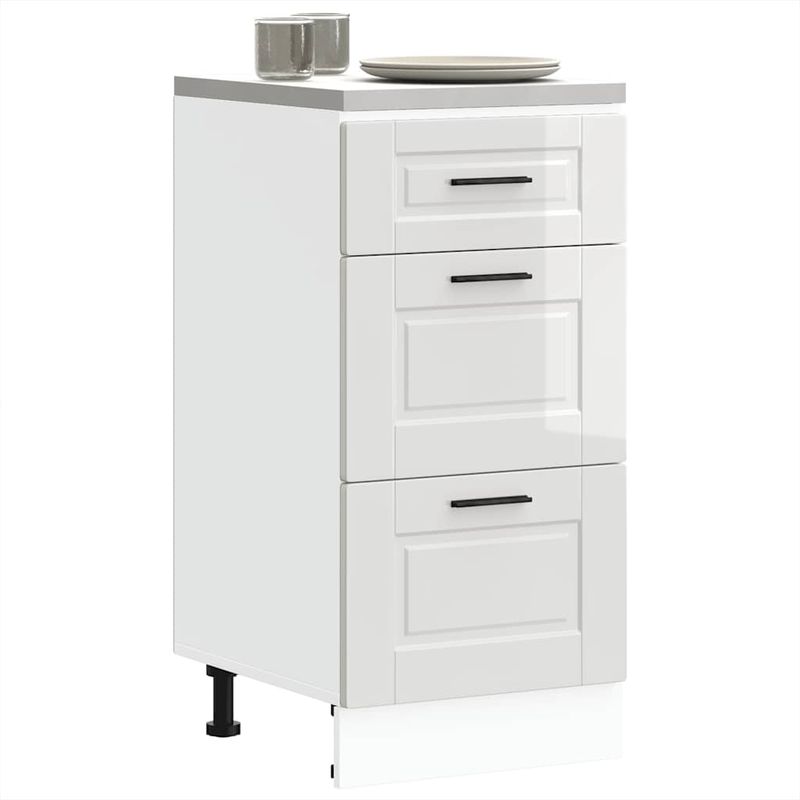 Casa si Gradina - Mobilier - Comode si corpuri - Corpuri bucatarie - Dulap baza de bucatarie „Porto” din lemn prelucrat alb lucios, mărime 40x46x81.5 cm, model 1x dulap inferior (3 sertare) - Infinity.ro