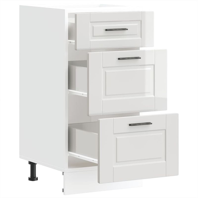 Casa si Gradina - Mobilier - Comode si corpuri - Corpuri bucatarie - Dulap baza de bucatarie „Porto” din lemn prelucrat alb lucios, mărime 40x46x81.5 cm, model 1x dulap inferior (3 sertare) - Infinity.ro