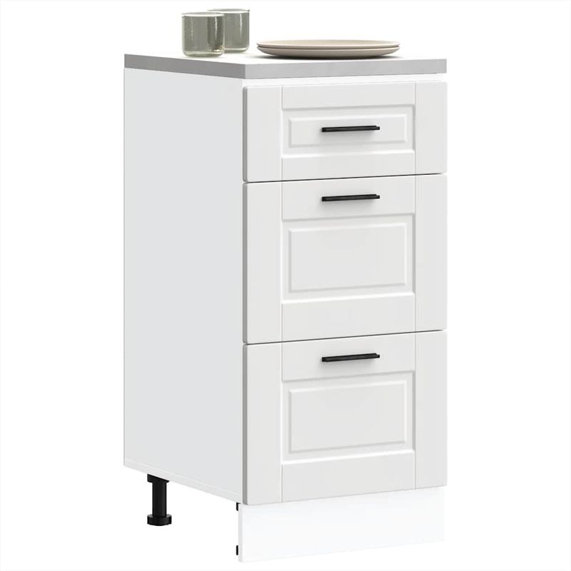 Casa si Gradina - Mobilier - Comode si corpuri - Corpuri bucatarie - Dulap de baza de bucatarie „Porto” din lemn prelucrat alb, model 1x dulap inferior (3 sertare), mărime 40x46x81.5 cm - Infinity.ro
