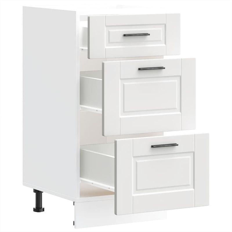 Casa si Gradina - Mobilier - Comode si corpuri - Corpuri bucatarie - Dulap de baza de bucatarie „Porto” din lemn prelucrat alb, model 1x dulap inferior (3 sertare), mărime 40x46x81.5 cm - Infinity.ro