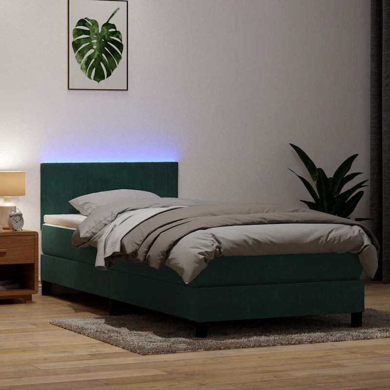 Casa si Gradina - Mobilier - Paturi si accesorii - Paturi - Pat box spring cu saltea, verde inchis, 80x220 cm, catifea - Infinity.ro