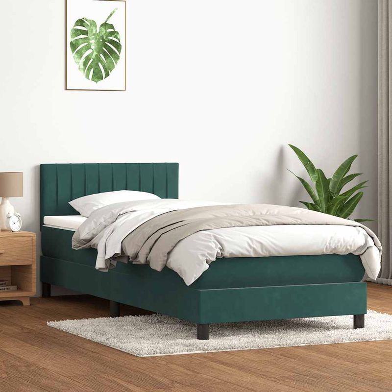 Casa si Gradina - Mobilier - Paturi si accesorii - Paturi - Pat box spring cu saltea, verde inchis, 80x220 cm, catifea - Infinity.ro
