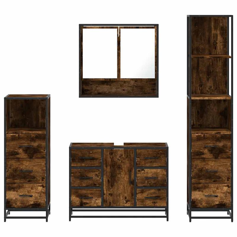 Casa si Gradina - Mobilier - Seturi de mobilier - Seturi baie - Set de mobilier de baie 4 piese Lemn prelucrat de stejar afumat - Infinity.ro