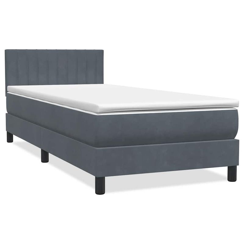 Casa si Gradina - Mobilier - Paturi si accesorii - Paturi - Pat box spring cu saltea, gri inchis, 80x220 cm, catifea - Infinity.ro
