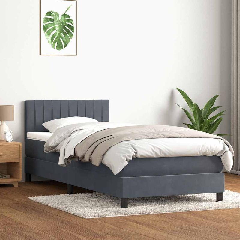 Casa si Gradina - Mobilier - Paturi si accesorii - Paturi - Pat box spring cu saltea, gri inchis, 80x220 cm, catifea - Infinity.ro