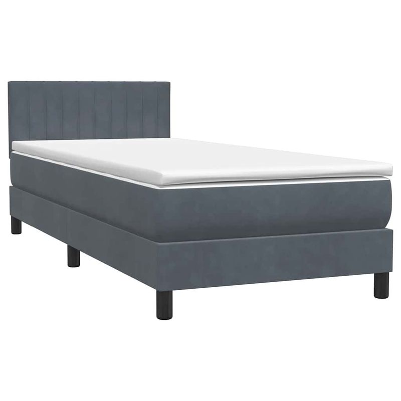 Casa si Gradina - Mobilier - Paturi si accesorii - Paturi - Pat box spring cu saltea, gri inchis, 80x220 cm, catifea - Infinity.ro