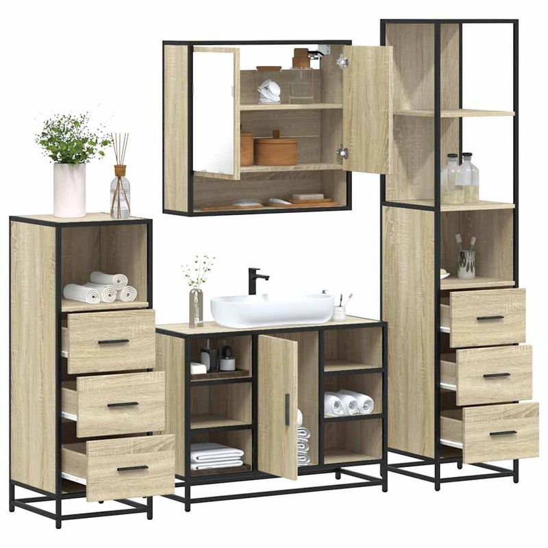 Casa si Gradina - Mobilier - Seturi de mobilier - Seturi baie - Set de mobilier de baie din 4 piese din lemn de stejar Sonoma - Infinity.ro