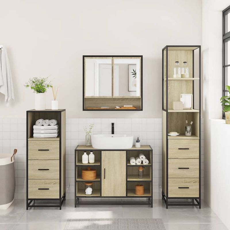 Casa si Gradina - Mobilier - Seturi de mobilier - Seturi baie - Set de mobilier de baie din 4 piese din lemn de stejar Sonoma - Infinity.ro