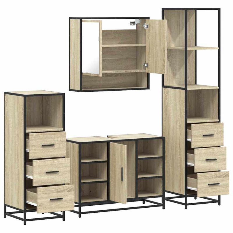 Casa si Gradina - Mobilier - Seturi de mobilier - Seturi baie - Set de mobilier de baie din 4 piese din lemn de stejar Sonoma - Infinity.ro