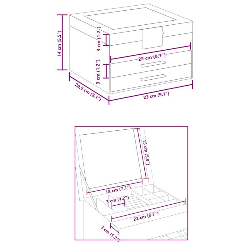 Casa si Gradina - Sanitare - Suporturi si accesorii baie - Accesorii baie - Cutie de bijuterii 3 straturi alb 23x20,5x14 cm - Infinity.ro