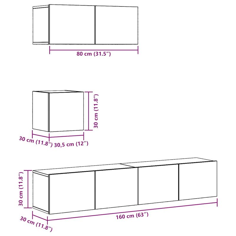 Casa si Gradina - Mobilier - Seturi de mobilier - Seturi living - Set dulap TV 4 piese montat pe perete Stejar artizanal - Infinity.ro
