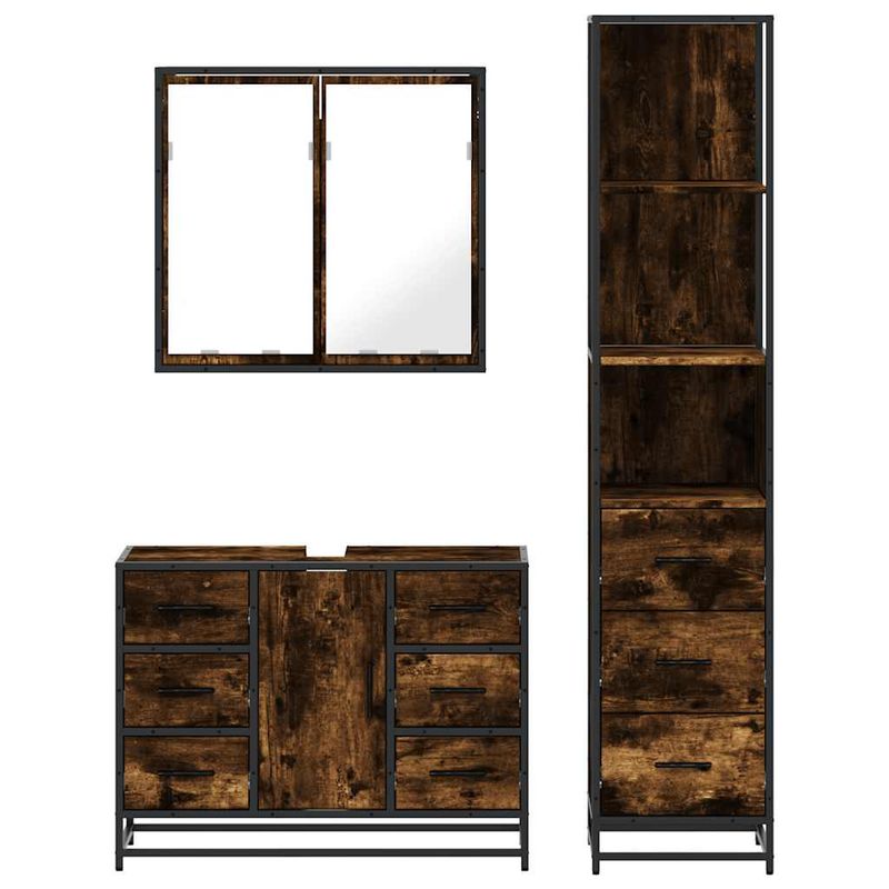 Casa si Gradina - Mobilier - Seturi de mobilier - Seturi baie - Set mobilier de baie, 3 piese, stejar fumuriu, lemn prelucrat - Infinity.ro