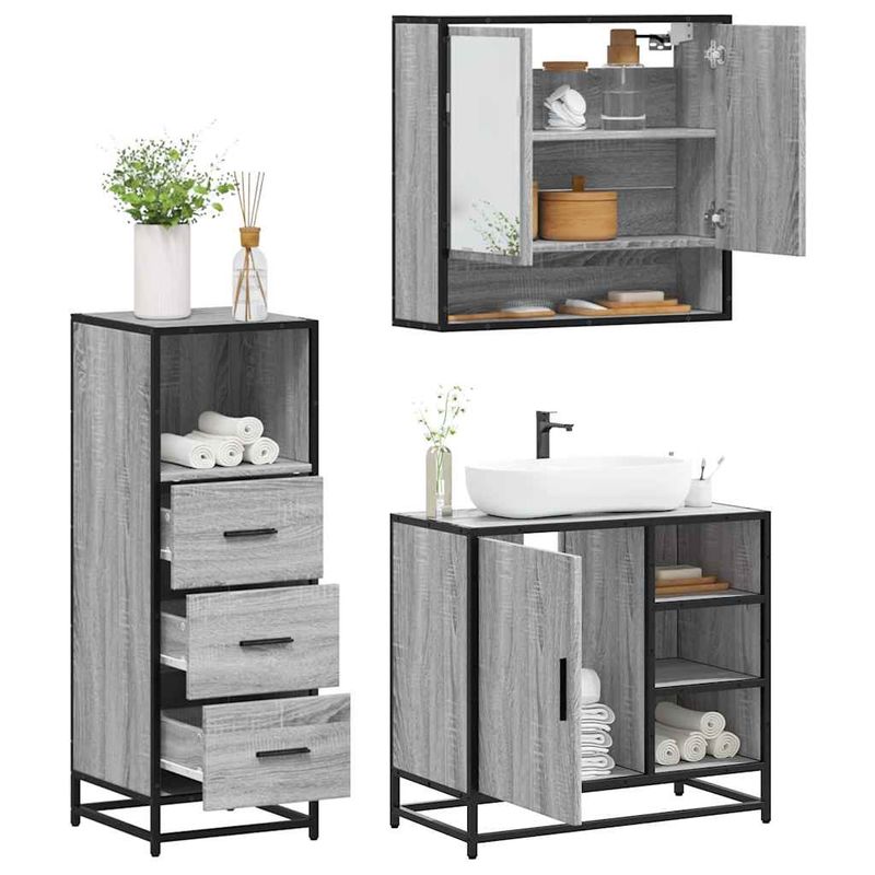 Casa si Gradina - Mobilier - Seturi de mobilier - Seturi baie - Set mobilier de baie, 3 piese, gri sonoma, lemn prelucrat - Infinity.ro