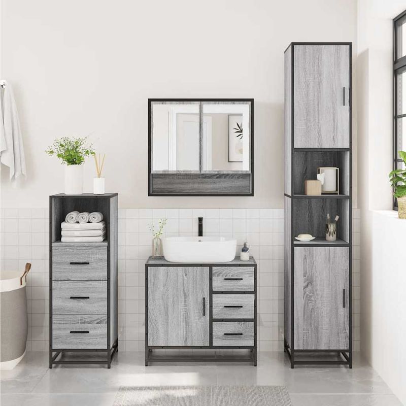 Casa si Gradina - Mobilier - Seturi de mobilier - Seturi baie - Set mobilier de baie, 3 piese, gri sonoma, lemn prelucrat - Infinity.ro
