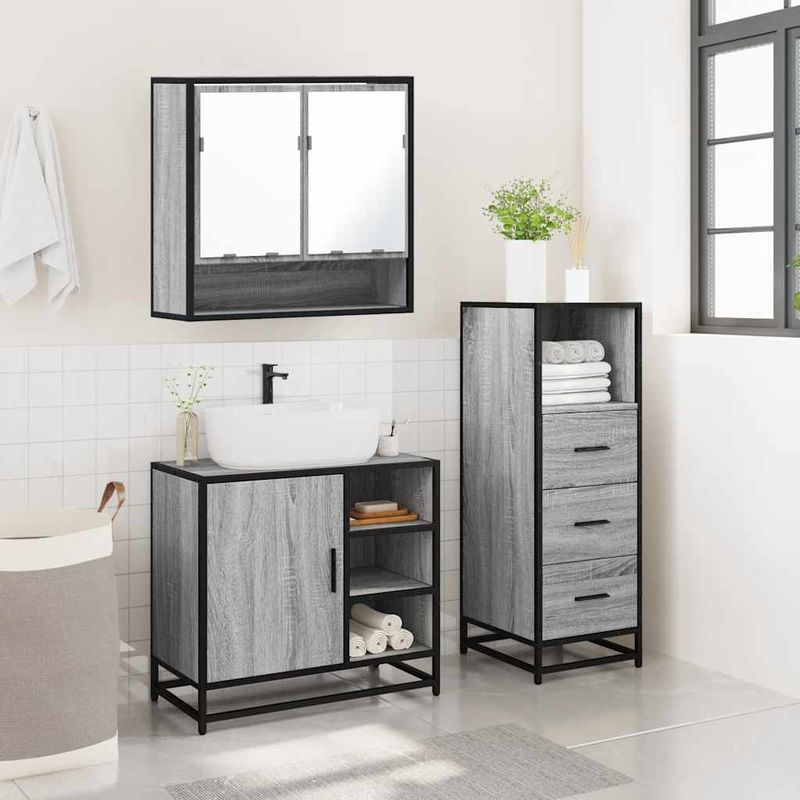 Casa si Gradina - Mobilier - Seturi de mobilier - Seturi baie - Set mobilier de baie, 3 piese, gri sonoma, lemn prelucrat - Infinity.ro