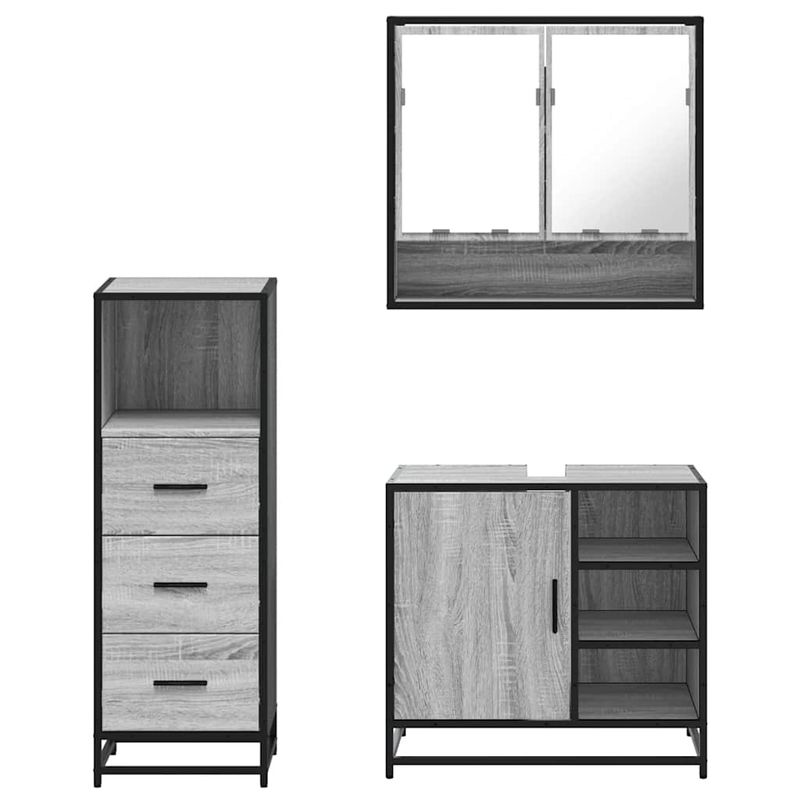 Casa si Gradina - Mobilier - Seturi de mobilier - Seturi baie - Set mobilier de baie, 3 piese, gri sonoma, lemn prelucrat - Infinity.ro