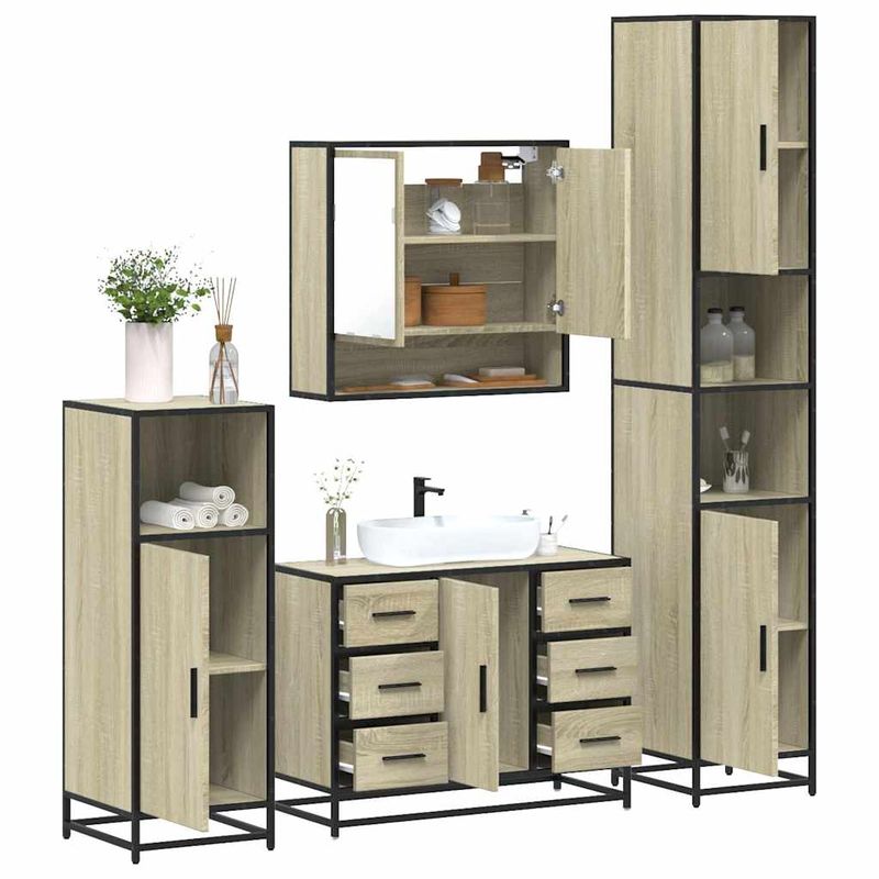 Casa si Gradina - Mobilier - Seturi de mobilier - Seturi baie - Set de mobilier de baie din 4 piese din lemn de stejar Sonoma - Infinity.ro