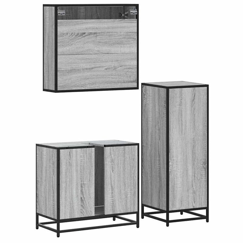 Casa si Gradina - Mobilier - Seturi de mobilier - Seturi baie - Set mobilier de baie, 3 piese, gri sonoma, lemn prelucrat - Infinity.ro