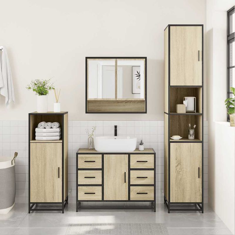 Casa si Gradina - Mobilier - Seturi de mobilier - Seturi baie - Set de mobilier de baie din 4 piese din lemn de stejar Sonoma - Infinity.ro