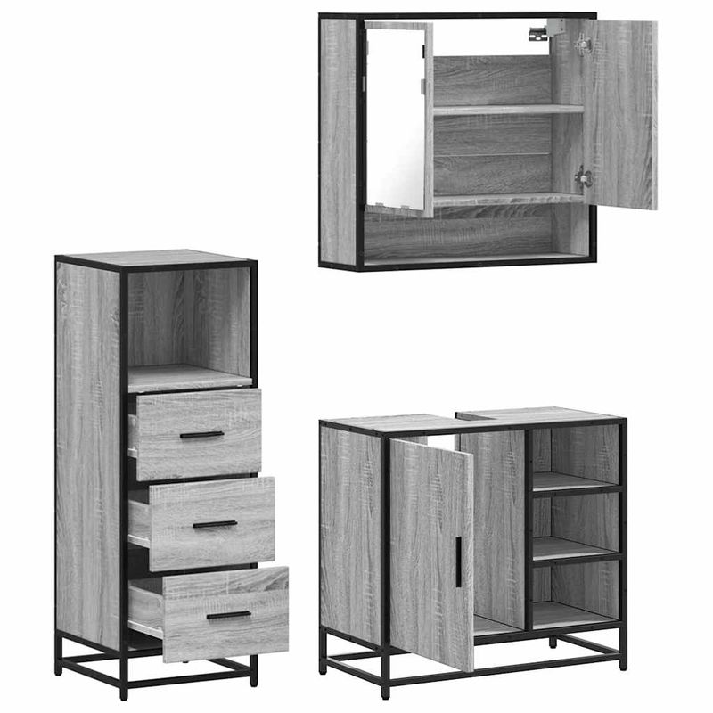 Casa si Gradina - Mobilier - Seturi de mobilier - Seturi baie - Set mobilier de baie, 3 piese, gri sonoma, lemn prelucrat - Infinity.ro