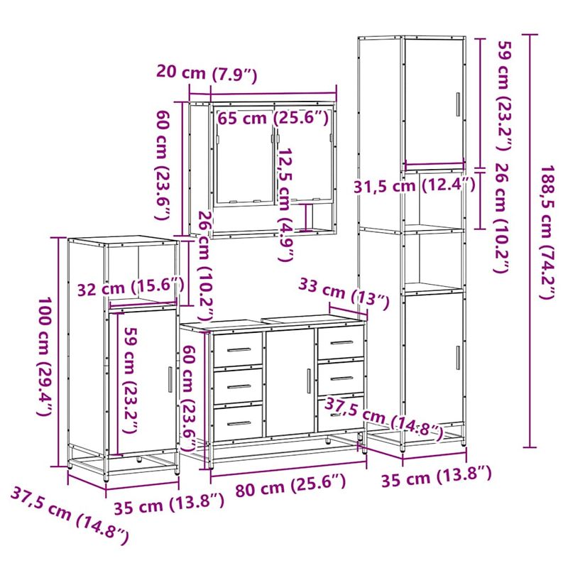 Casa si Gradina - Mobilier - Seturi de mobilier - Seturi baie - Set de mobilier de baie din 4 piese din lemn de stejar Sonoma - Infinity.ro