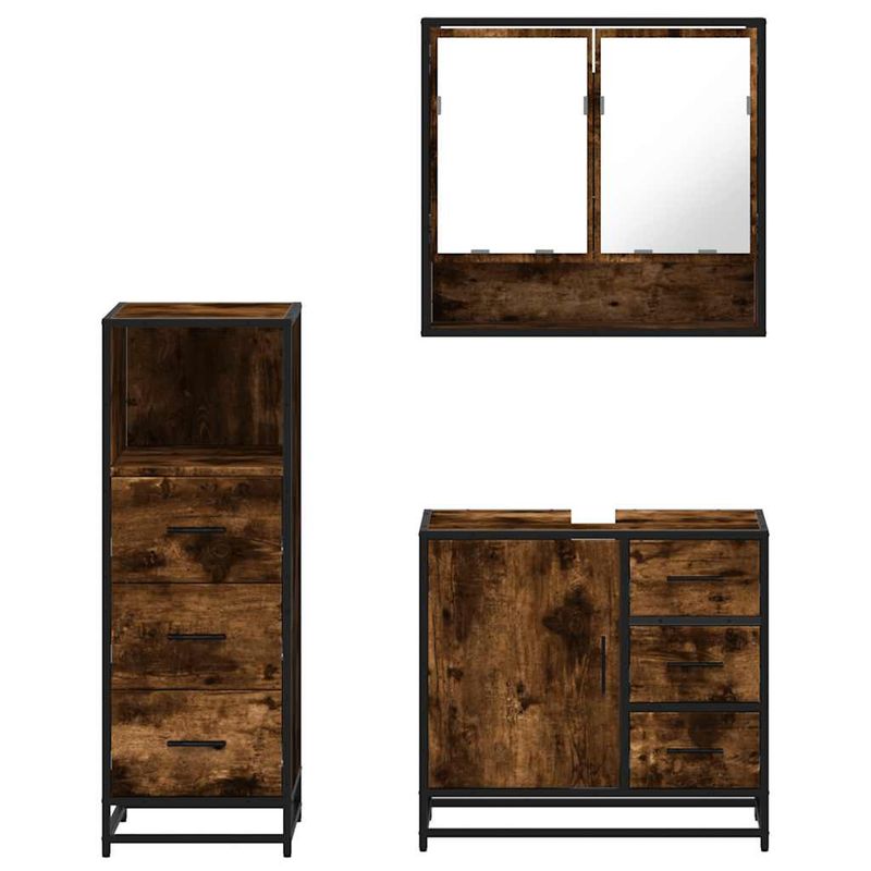 Casa si Gradina - Mobilier - Seturi de mobilier - Seturi baie - Set mobilier de baie, 3 piese, stejar fumuriu, lemn prelucrat - Infinity.ro