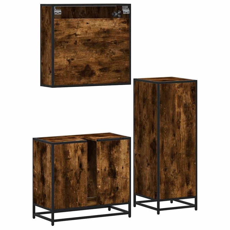 Casa si Gradina - Mobilier - Seturi de mobilier - Seturi baie - Set mobilier de baie, 3 piese, stejar fumuriu, lemn prelucrat - Infinity.ro