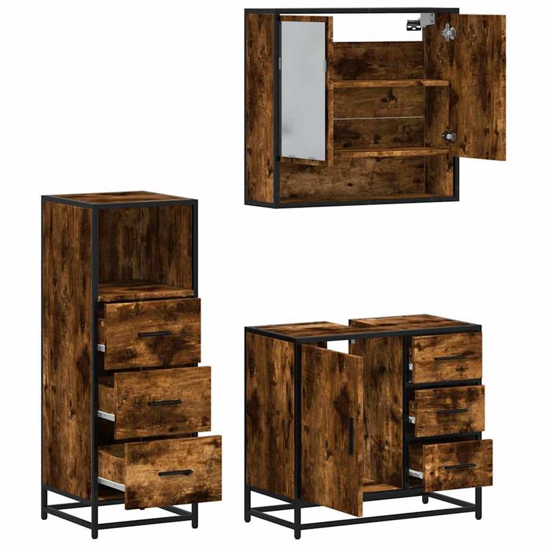 Casa si Gradina - Mobilier - Seturi de mobilier - Seturi baie - Set mobilier de baie, 3 piese, stejar fumuriu, lemn prelucrat - Infinity.ro