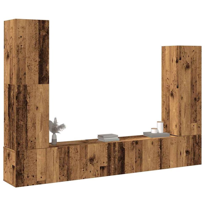 Casa si Gradina - Mobilier - Seturi de mobilier - Seturi living - Set dulap TV 4 piese montat pe perete lemn vechi lemn prelucrat - Infinity.ro