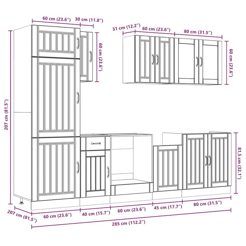 Casa si Gradina - Mobilier - Comode si corpuri - Corpuri bucatarie - Set dulap de bucatarie din 8 piese „Kalmar” lemn stejar Sonoma - Infinity.ro