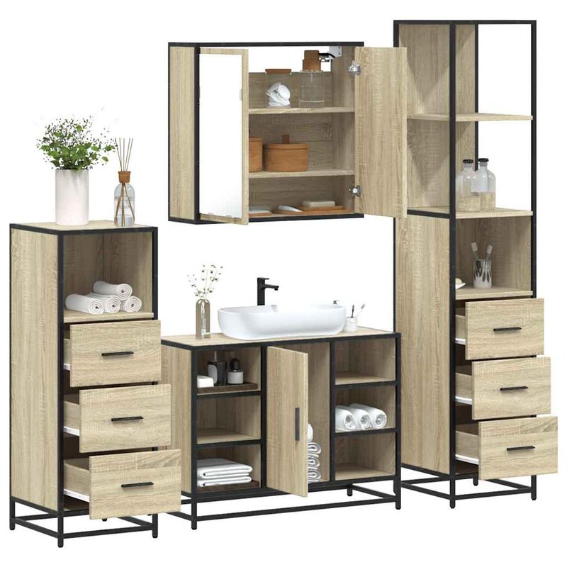 Casa si Gradina - Mobilier - Seturi de mobilier - Seturi baie - Set de mobilier de baie din 4 piese din lemn de stejar Sonoma - Infinity.ro