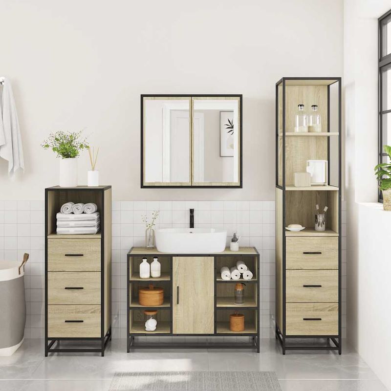 Casa si Gradina - Mobilier - Seturi de mobilier - Seturi baie - Set de mobilier de baie din 4 piese din lemn de stejar Sonoma - Infinity.ro