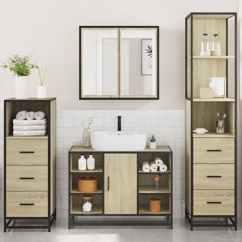 Casa si Gradina - Mobilier - Seturi de mobilier - Seturi baie - Set de mobilier de baie din 4 piese din lemn de stejar Sonoma - Infinity.ro