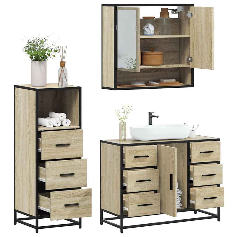 Casa si Gradina - Mobilier - Seturi de mobilier - Seturi baie - Set mobilier de baie, 3 piese, stejar sonoma, lemn prelucrat - Infinity.ro