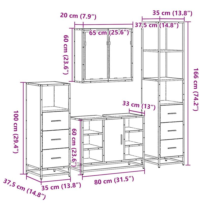 Casa si Gradina - Mobilier - Seturi de mobilier - Seturi baie - Set de mobilier de baie din 4 piese din lemn de stejar Sonoma - Infinity.ro