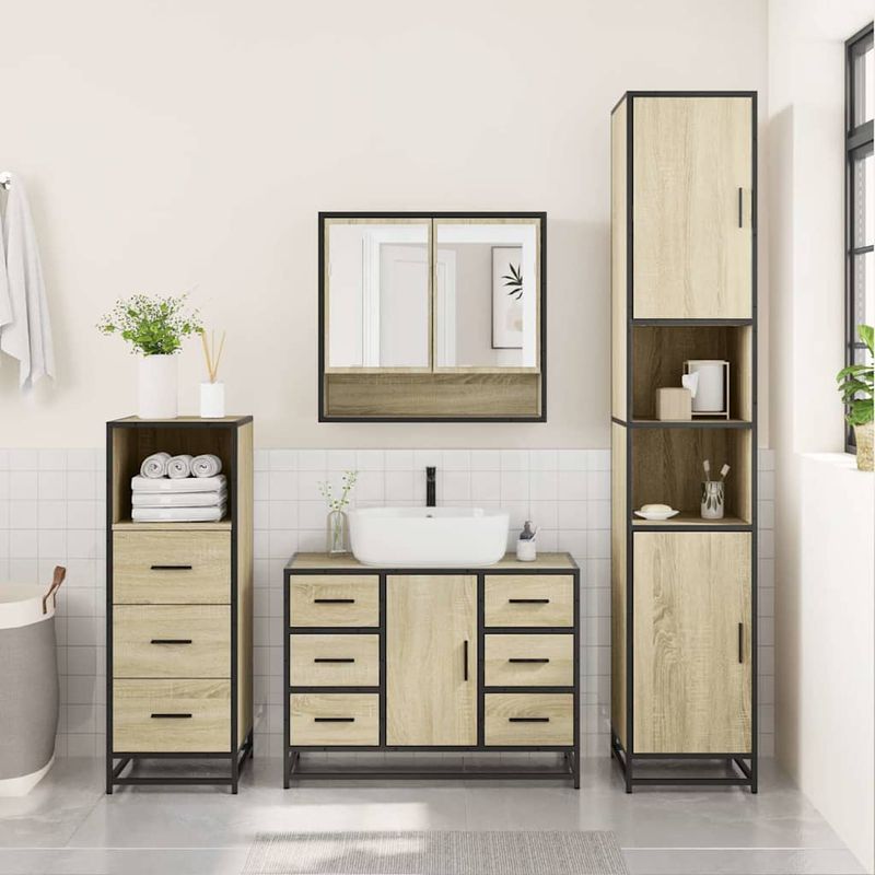 Casa si Gradina - Mobilier - Seturi de mobilier - Seturi baie - Set mobilier de baie, 3 piese, stejar sonoma, lemn prelucrat - Infinity.ro