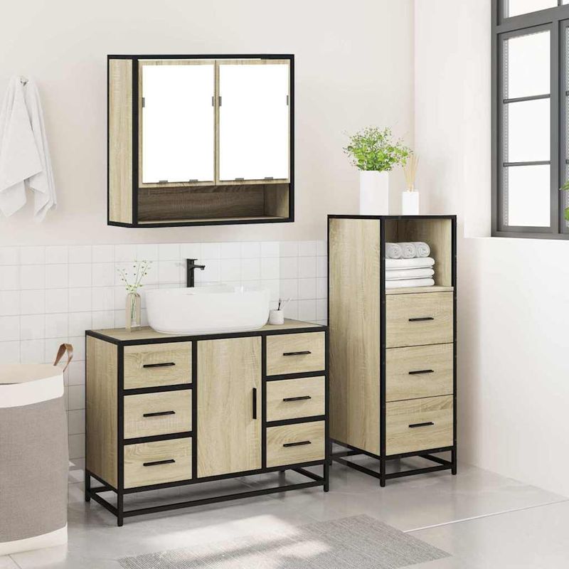 Casa si Gradina - Mobilier - Seturi de mobilier - Seturi baie - Set mobilier de baie, 3 piese, stejar sonoma, lemn prelucrat - Infinity.ro