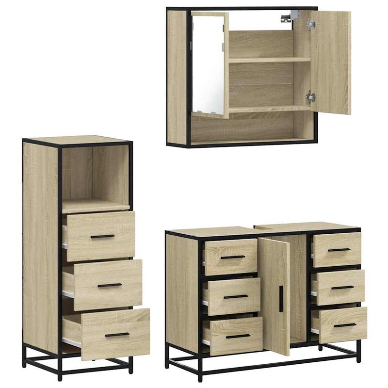 Casa si Gradina - Mobilier - Seturi de mobilier - Seturi baie - Set mobilier de baie, 3 piese, stejar sonoma, lemn prelucrat - Infinity.ro