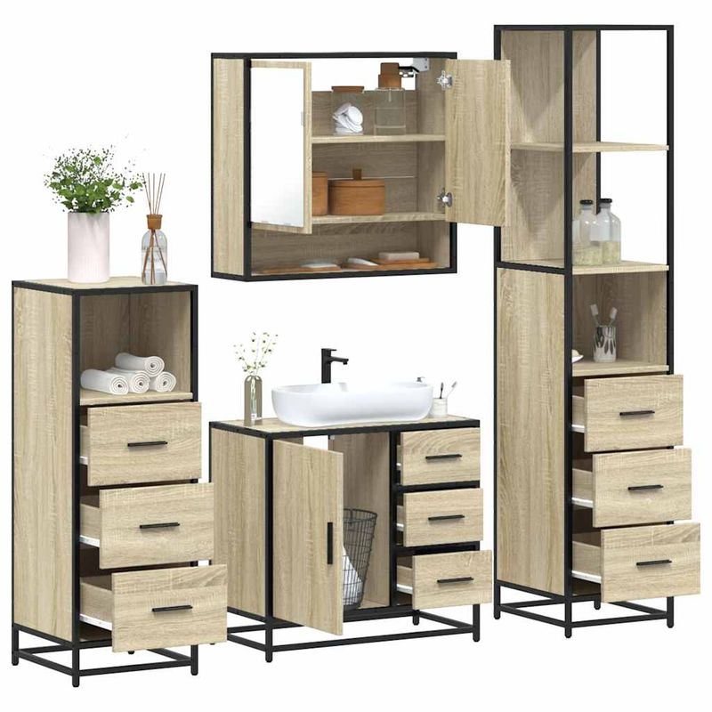 Casa si Gradina - Mobilier - Seturi de mobilier - Seturi baie - Set de mobilier de baie din 4 piese din lemn de stejar Sonoma - Infinity.ro