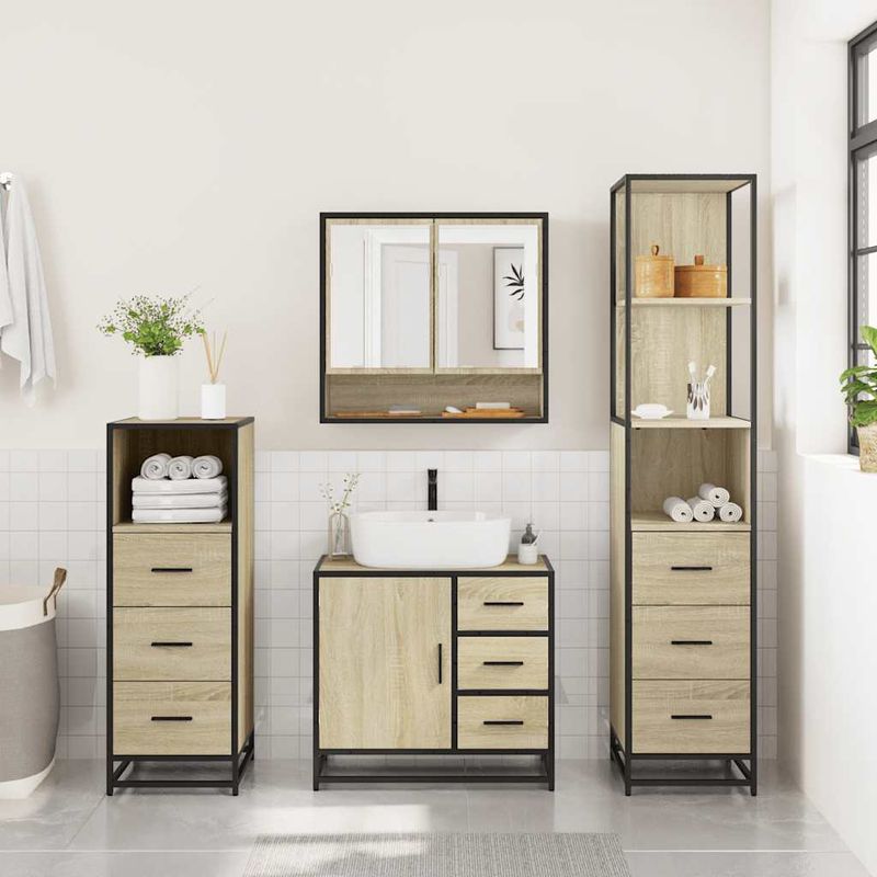 Casa si Gradina - Mobilier - Seturi de mobilier - Seturi baie - Set de mobilier de baie din 4 piese din lemn de stejar Sonoma - Infinity.ro