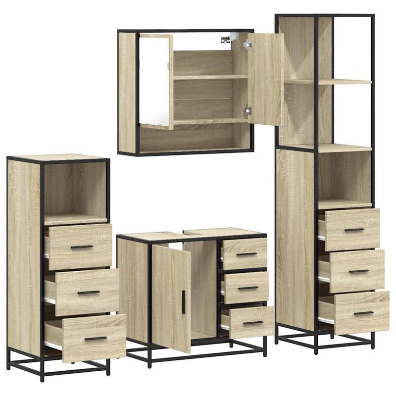 Casa si Gradina - Mobilier - Seturi de mobilier - Seturi baie - Set de mobilier de baie din 4 piese din lemn de stejar Sonoma - Infinity.ro