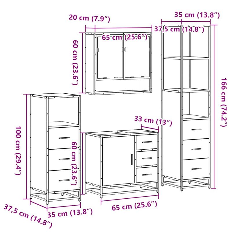 Casa si Gradina - Mobilier - Seturi de mobilier - Seturi baie - Set de mobilier de baie din 4 piese din lemn de stejar Sonoma - Infinity.ro