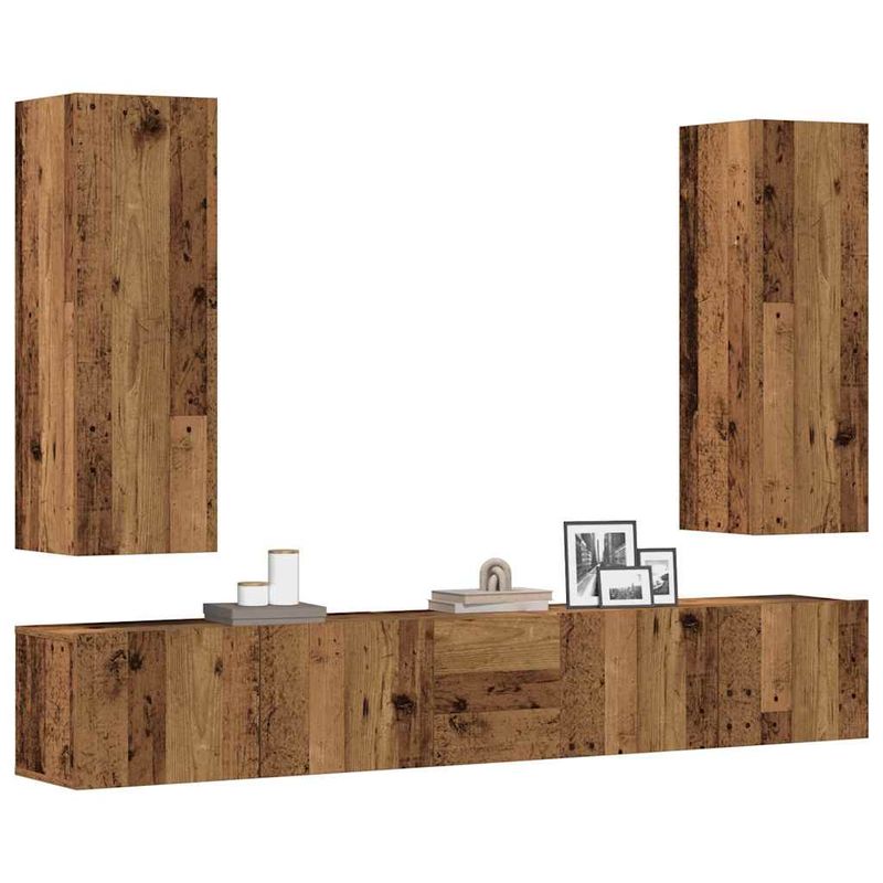 Casa si Gradina - Mobilier - Seturi de mobilier - Seturi living - Set dulap TV 5 piese montat pe perete lemn vechi lemn prelucrat, cantitate în pachet: 5, lăţime 80 cm - Infinity.ro