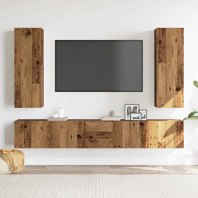 Casa si Gradina - Mobilier - Seturi de mobilier - Seturi living - Set dulap TV 5 piese montat pe perete lemn vechi lemn prelucrat, cantitate în pachet: 5, lăţime 80 cm - Infinity.ro