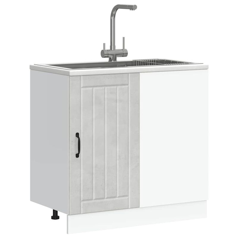 Casa si Gradina - Mobilier - Comode si corpuri - Corpuri bucatarie - Dulap de baza pentru chiuveta „Lucca” Lemn prelucrat gri beton, model 1x dulap inferior de colț (1 ușă), mărime 86x46x81.5 cm - Infinity.ro