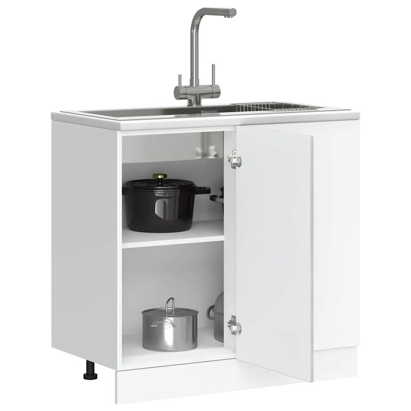 Casa si Gradina - Mobilier - Comode si corpuri - Corpuri bucatarie - Dulap de baza pentru chiuveta „Lucca” Lemn prelucrat gri beton, model 1x dulap inferior de colț (1 ușă), mărime 86x46x81.5 cm - Infinity.ro
