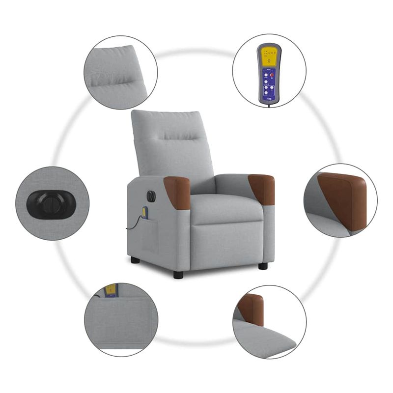 Ingrijire personala si Cosmetice - Sanatate si wellness - Articole wellness - Fotolii de masaj - Fotoliu electric de masaj rabatabil, gri deschis, microfibra - Infinity.ro